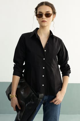 Tuscany Pleated Shirt: Black-XS