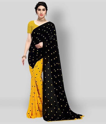 ANAND SAREES Georgette Printed Saree With Unstitched Blouse Piece ( Black )