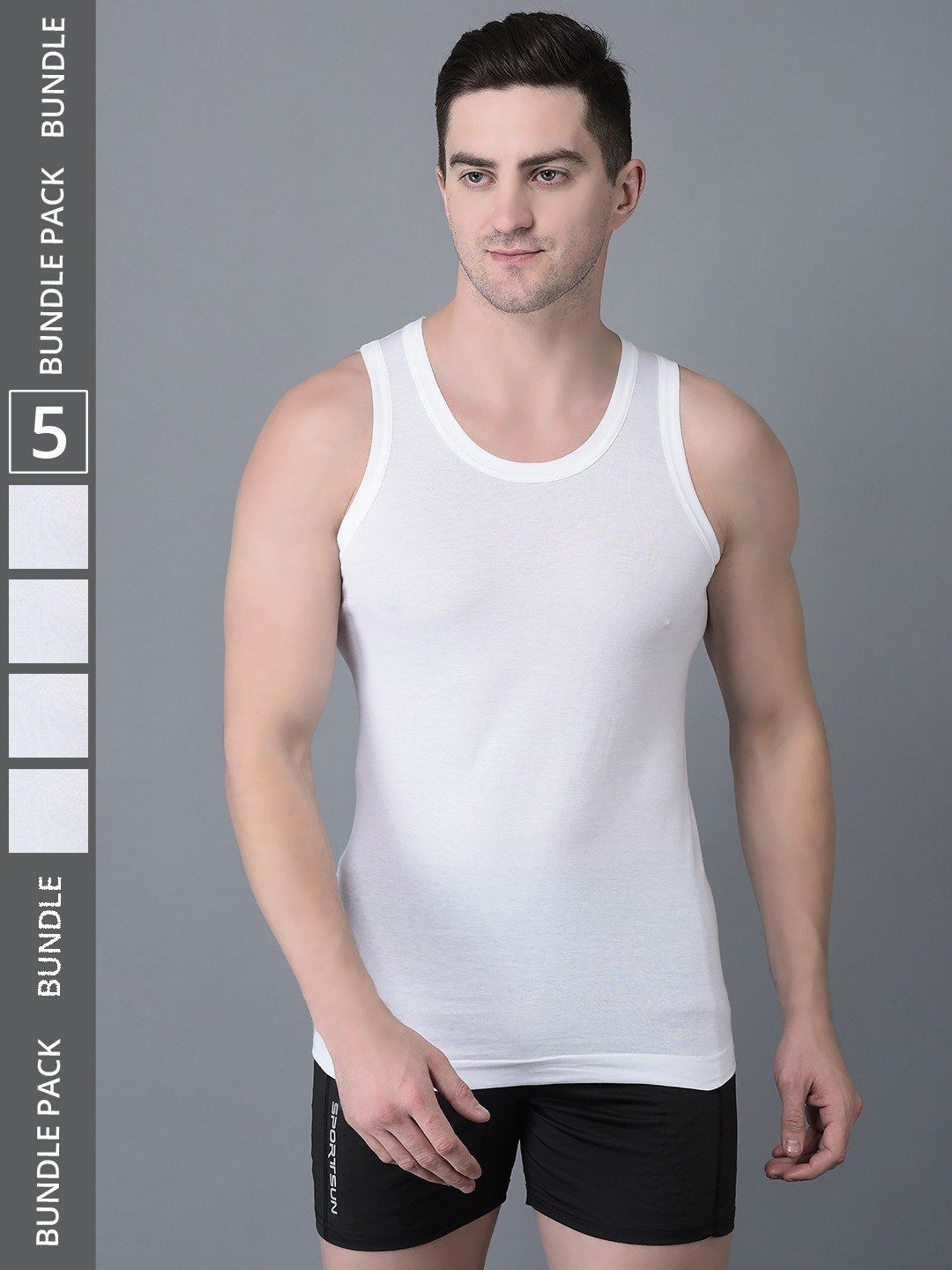 Men's White Pack of 5 Solid Egyptian Cotton Vest