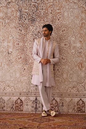 Arin - Pink Sequined Kurta Jacket Set With Dupatta-XS/34