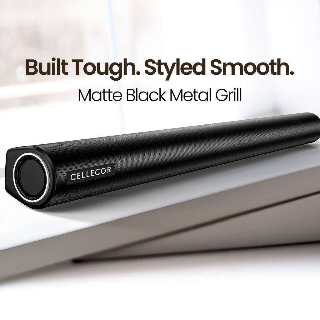 CELLECOR CBS-01 TUNEBAR 2.1 Channel Soundbar with 160W RMS Output, 80W Subwoofer, Bluetooth 5.3 & Matte Black Metal Grill - Black
