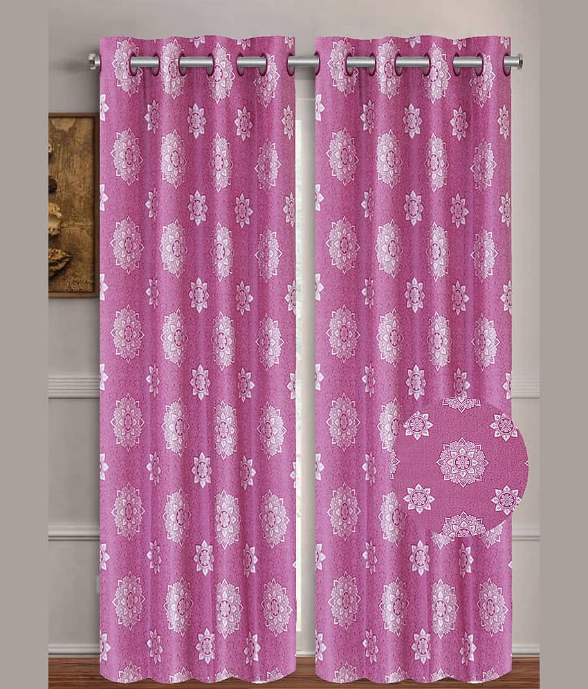 Home Candy Ethnic Semi-Transparent Eyelet Curtain 5 ft ( Pack of 2 ) - Pink