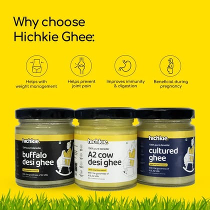 Pack of 3 | 100ml | A2 Cow Desi Ghee | Buffalo Ghee | Cultured Ghee | Bilona Method | Lab Tested.
