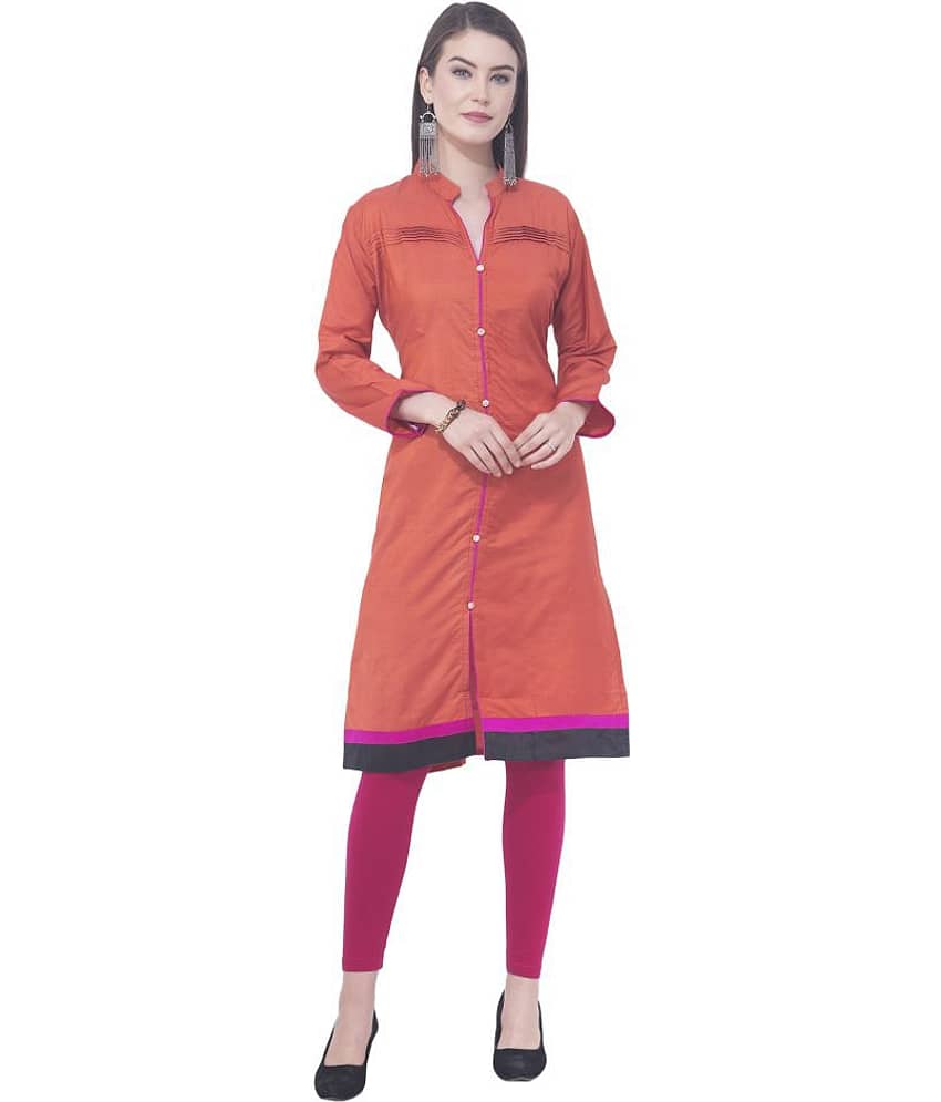 A R Silk - Orange Rayon Women's Front Slit Kurti