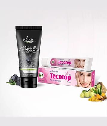 Alna Charcoal Face Wash 75ml with Tecotop Anti Scars Cream 30gm , Pack of 2
