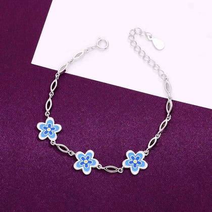 Sterling Silver Children's Blue Flower Bracelet-None / Silver