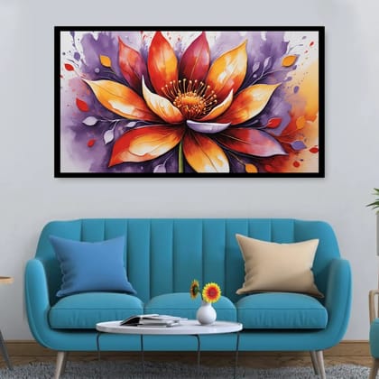 Luminary Embers in Bloom – Abstract flower Painting On Premium-Quality Cotton Canvas for Modern Décor | Frame Size (127 X 69 Cm) | Frame Type (Black) | 5-Year Warranty