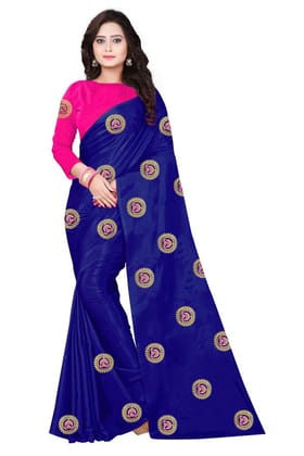 Flattering Navy Blue Colored Embroidered Party Wear Sana Silk Saree