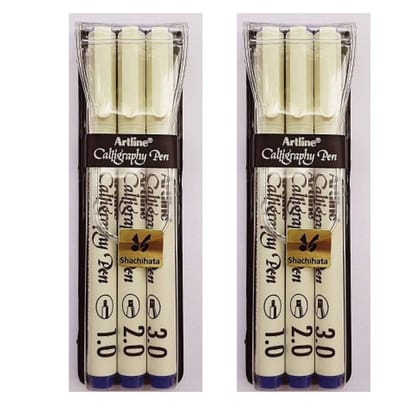 Artline Calligraphy Pen of Colours Blue Pack of 3 X 2 Packs | For Cards, Sketching, Lettering & Music