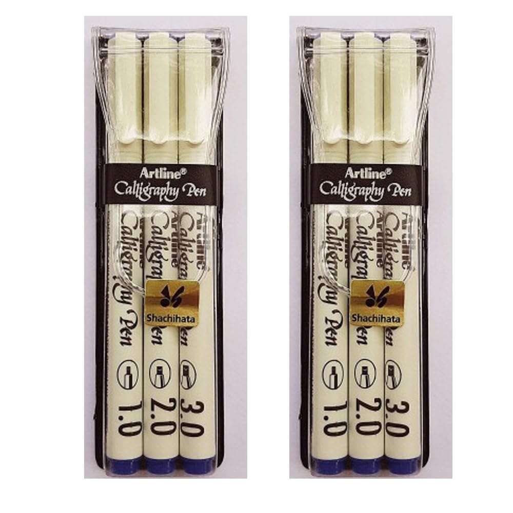 Artline Calligraphy Pen of Colours Blue Pack of 3 X 2 Packs | For Cards, Sketching, Lettering & Music