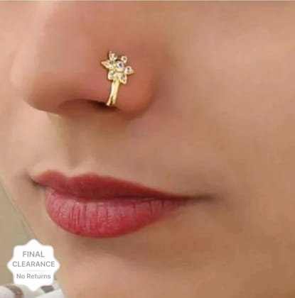 Beautiful Gold Plated Nose Pin U Shape 7 Nug Wedding Nose Ring Fashion Gift Jewellry Pack of 2