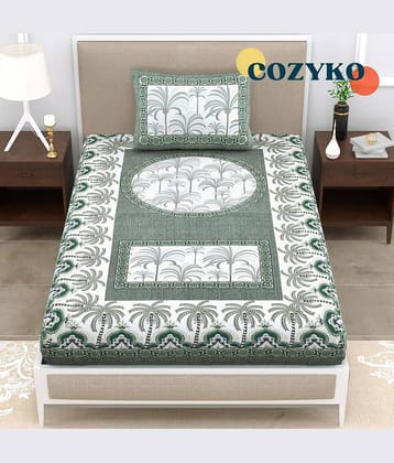 COZYKO Cotton 1 Single Bedsheet with 1 Pillow Cover ( Green )