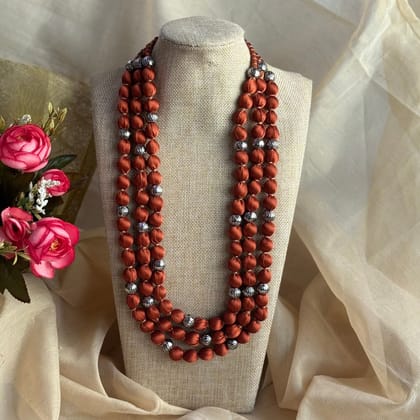 3 Layer Fabric Beaded Necklace in satin