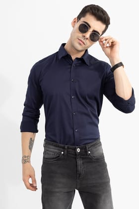 "Ocean Breeze: Blue Popcorn Full Sleeve Shirt for Men by GlamaStitch"-S