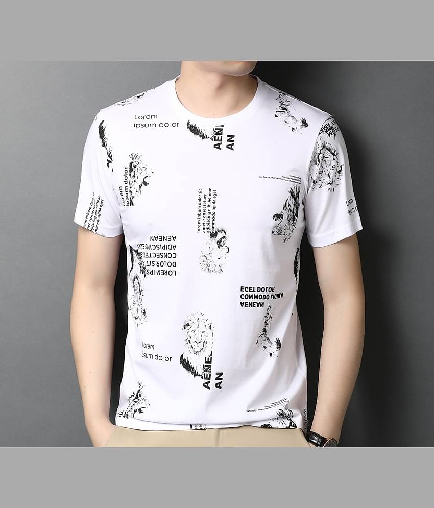 FABRIPPLE Polyester Regular Fit Printed Half Sleeves Men's Round T-Shirt - White ( Pack of 1 )