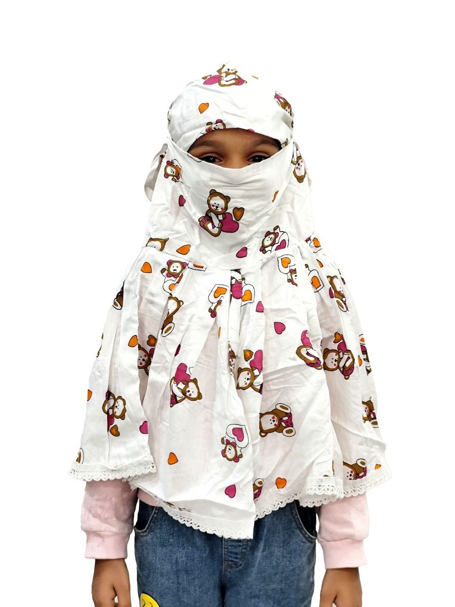 Shiv Textiles Kids Pure Cotton Summer Scarf Teddy Bear Print Design Soft Breathable Neck Wrap Headscarf for Girls Lightweight Sun Protection Stole Daily Wear Accessory