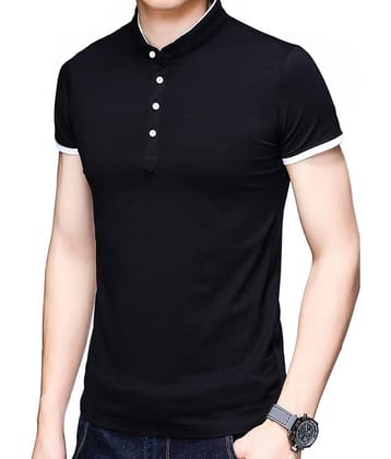 Alexender Cotton Blend Regular Fit Solid Half Sleeves Men's Mandarin Collar T-Shirt - Black ( Pack of 1 )