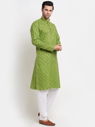KRAFT INDIA Men Cotton Blend Floral Print Kurta Pyjama Set