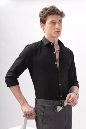 Faux Alligator Print Black Textured Shirt-Black / XXL