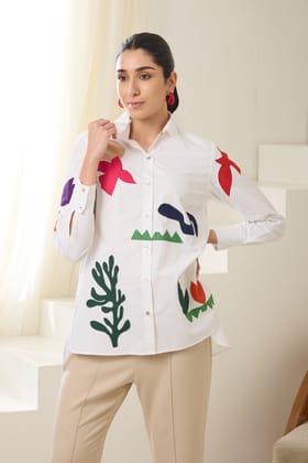 MATISSE APPLIQUE POPLIN SHIRT-White / Poplin / XXS
