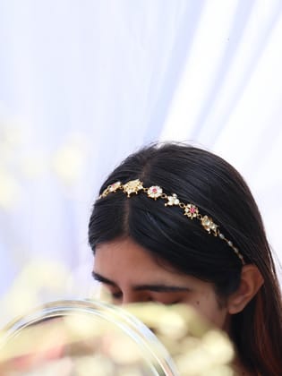 Ifra Kundan Headband-Pink