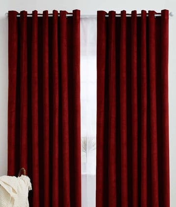 Tanishka Fabs Solid Semi-Transparent Eyelet Curtain 7 ft ( Pack of 2 ) - Brown