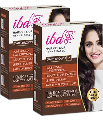Iba Hair Colour for Women Dark Brown, 70g, Henna Based Powder Sachet (Pack of 2)