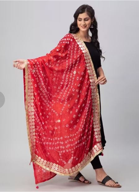 red silk blend dupatta