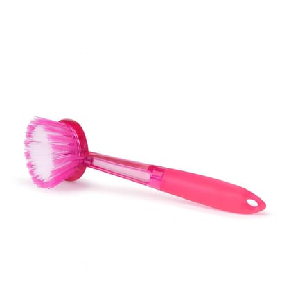 Pink Kitchen Sink & Wash Basin Handy Scrubber Brush � Round Bristle Head � Durable Nylon Bristles � 6-Inch Ergonomic Handle � Multipurpose Cleaning Tool for Dishes, Tiles & Bathroom