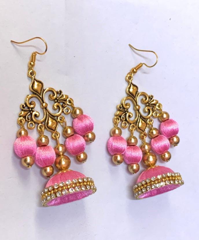 Metal Charm Beaded Jhumka Earrings