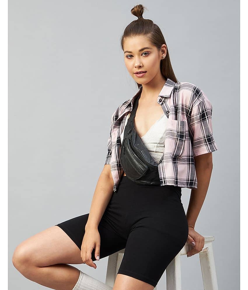 Chimpaaanzee Women Checks Viscose Shirt ( Pink )