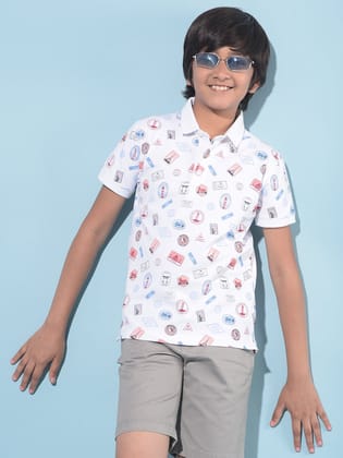 White Printed T-Shirt-5-6Y / White