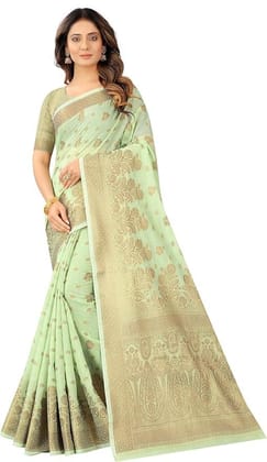 MR CREATION Women's cotton Silk Saree With Blouse Piece (GREEN)