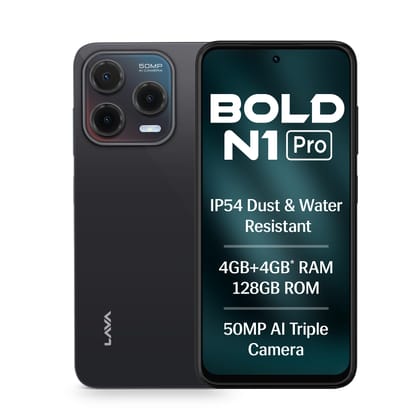 Lava Bold N1 Pro (Stealth Black, 4 GB RAM, 128 GB Storage)| Bigger 6.67" HD+ IP54 Display | 120 Hz Refresh Rate | 50 MP AI Triple Rear Camera | 8 MP Front Camera| 5000 mAh Battery| Charger in Box Lava Bold N1 Pro (Stealth Black, 4 GB RAM, 128 GB Storage)| Bigger 6.67" HD+ IP54 Display | 120 Hz Refresh Rate | 50 MP AI Triple Rear Camera | 8 MP Front Camera| 5000 mAh Battery| Charger in Box