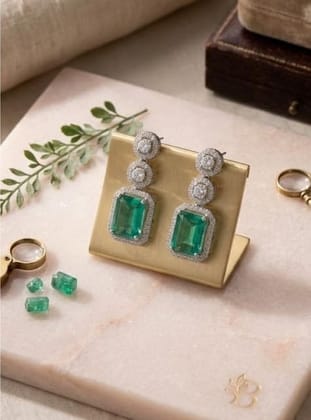 Generic Women's Brass Silver Plated Drop Earrings (Green)-PID66249 Generic Women's Brass Silver Plated Drop Earrings (Green)-PID66249