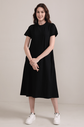Luna A-Line Dress-Black-M