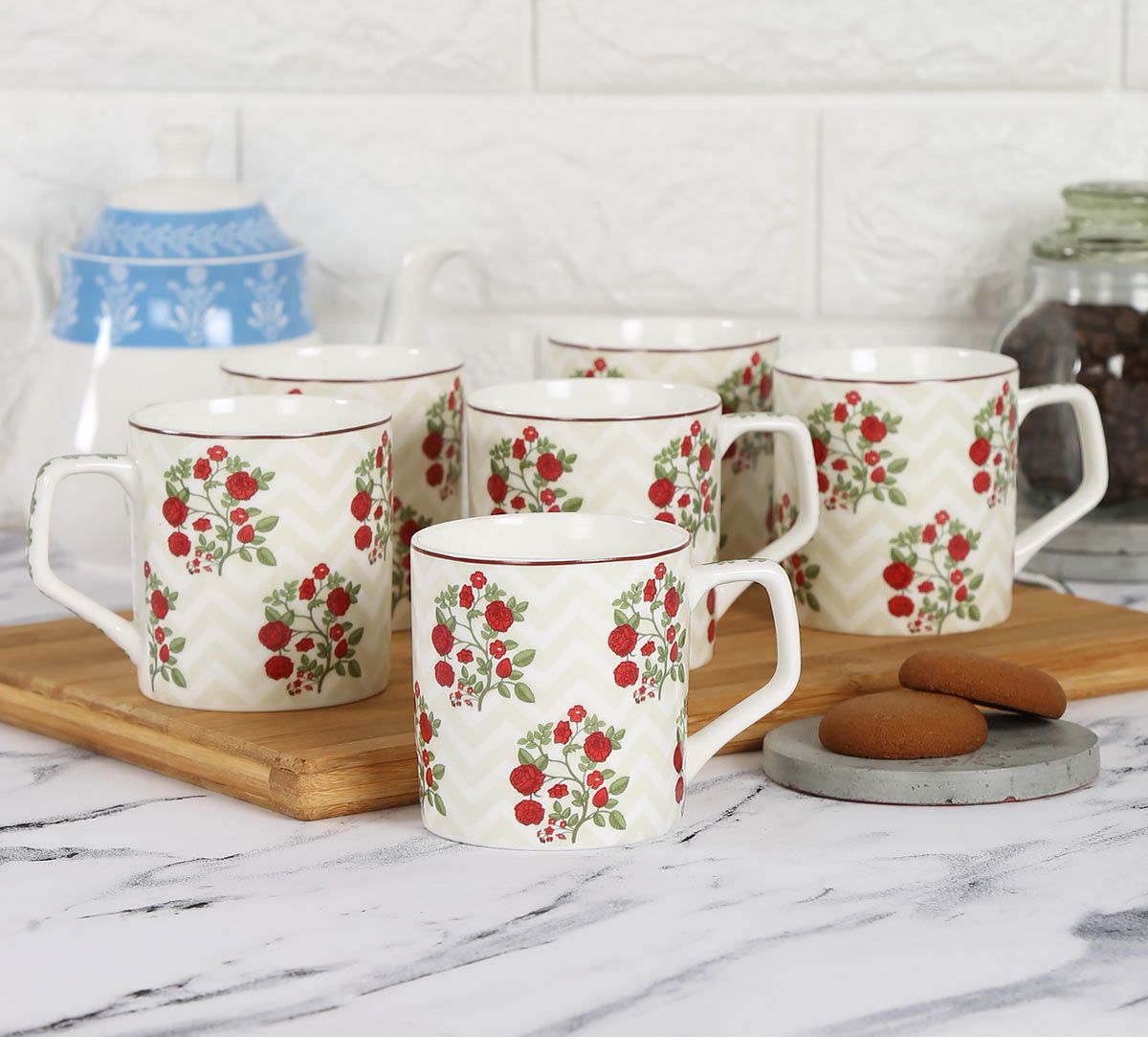 India Circus Chevron Roses Mug Set Of 6