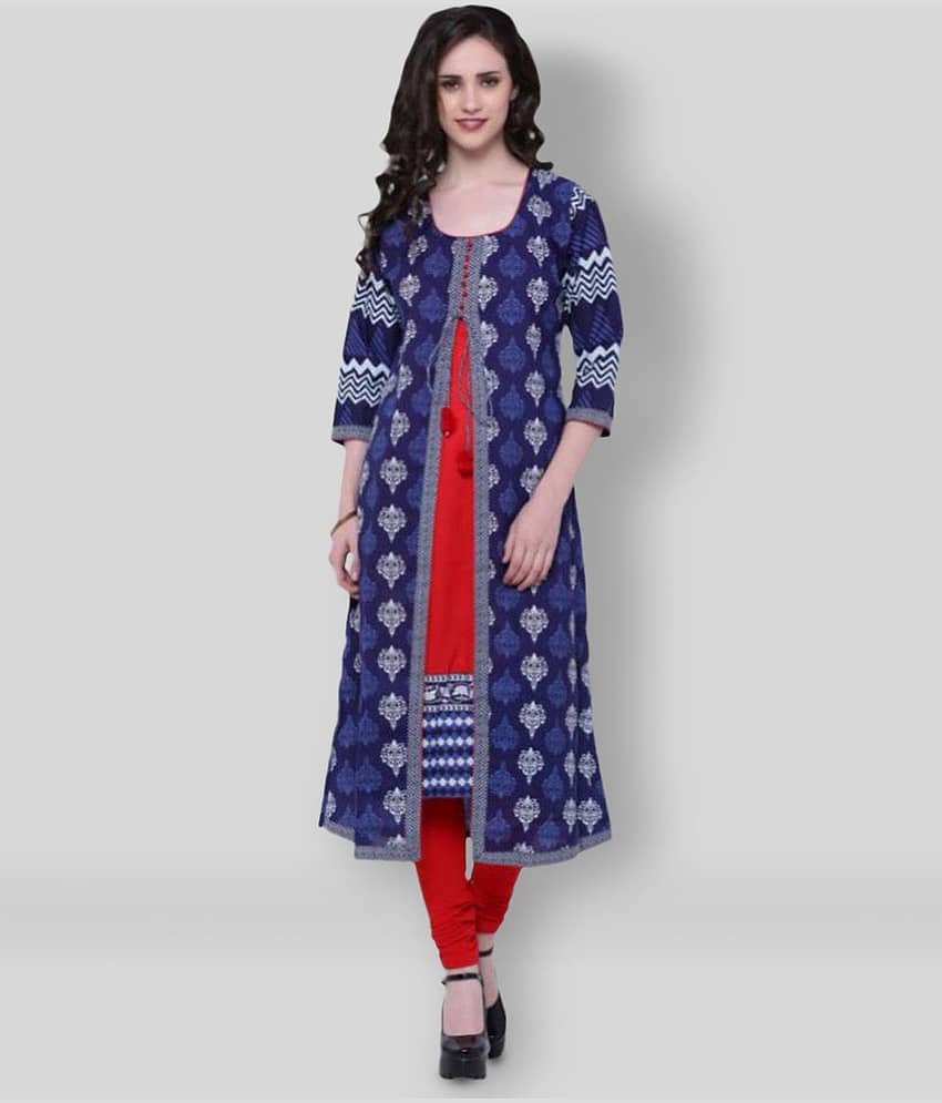 Divena - Multicolor Cotton Women's Double Layered Kurti ( Pack of 1 )