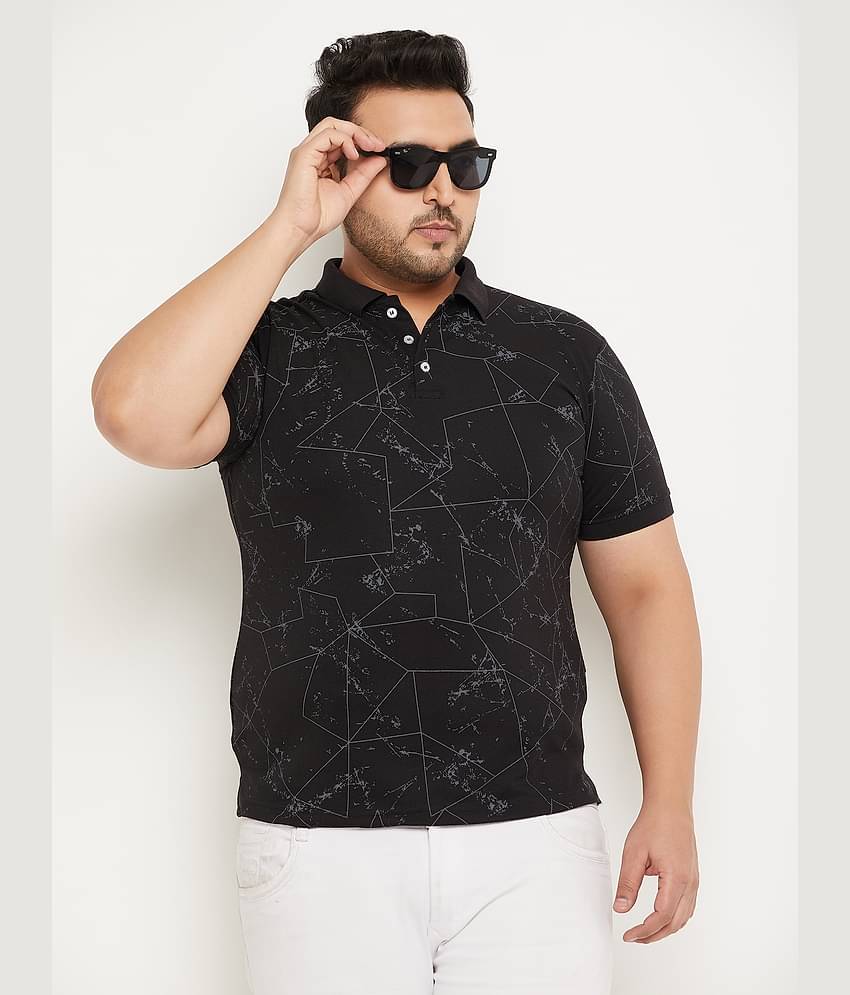 RELANE Pack of 1 Cotton Blend Regular Fit Printed Half Sleeves Men's Polo T Shirt ( Black )