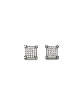 Square Iced Out Stud Earrings (Black Silver)-Single / Black Silver