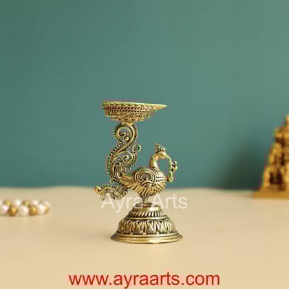 Premium Brass Peacock Deepam - 3.2 Inch Height