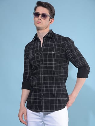 Black Tartan Check 100% Cotton Shirt-XL / Black