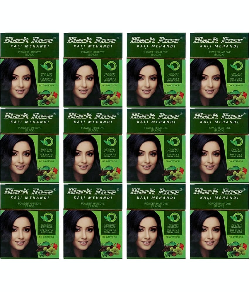 Black Rose Kali Mehandi Powder Hair Dye Black 50g (PACK OF 12)