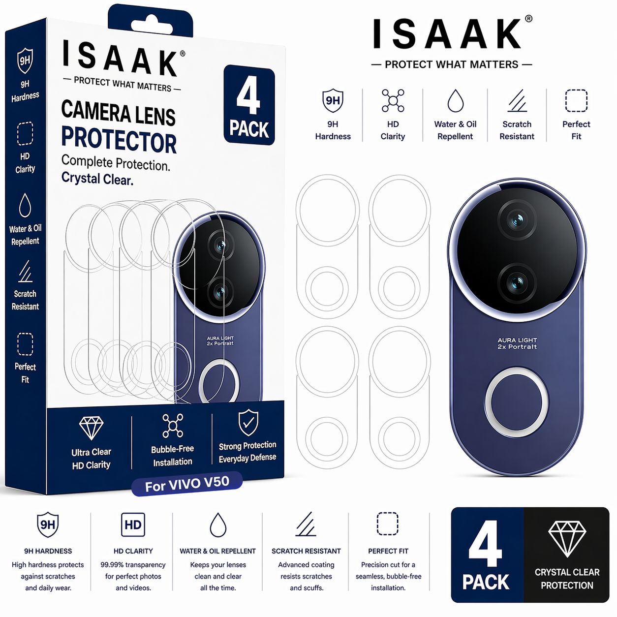 ISAAK Back Camera Lens Protector compatible for Vivo V50 5G (Pack of 4)