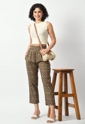 Ikat Relaxed Cotton Trousers-S / Grey