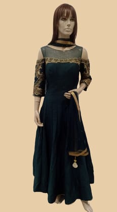 Woman's Green Ethnic Long Kurta churidar Set With dupatta-ZARA-L / Green / F