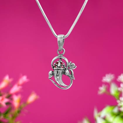 Silver Divine Ganpati Pendant and Chain-Silver