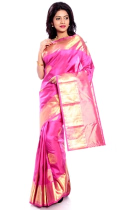 Pink Kanchipuram Silk Saree with Round Horse Motifs