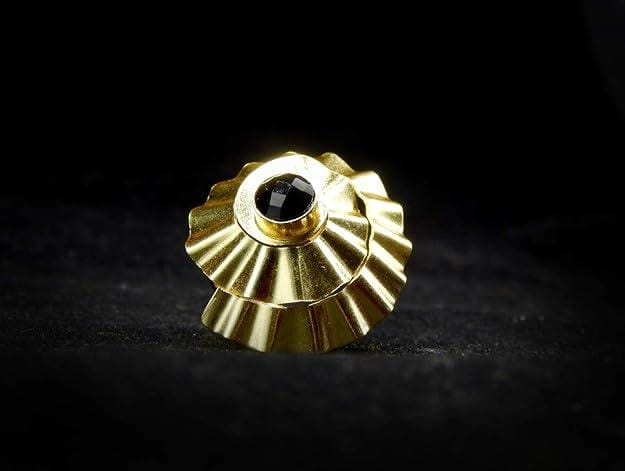 Gold Plated Cat's Eye Black Circular Finger Ring