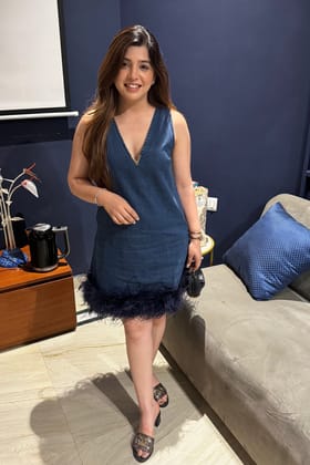 Reese Denim Furry Short Dress-S-M